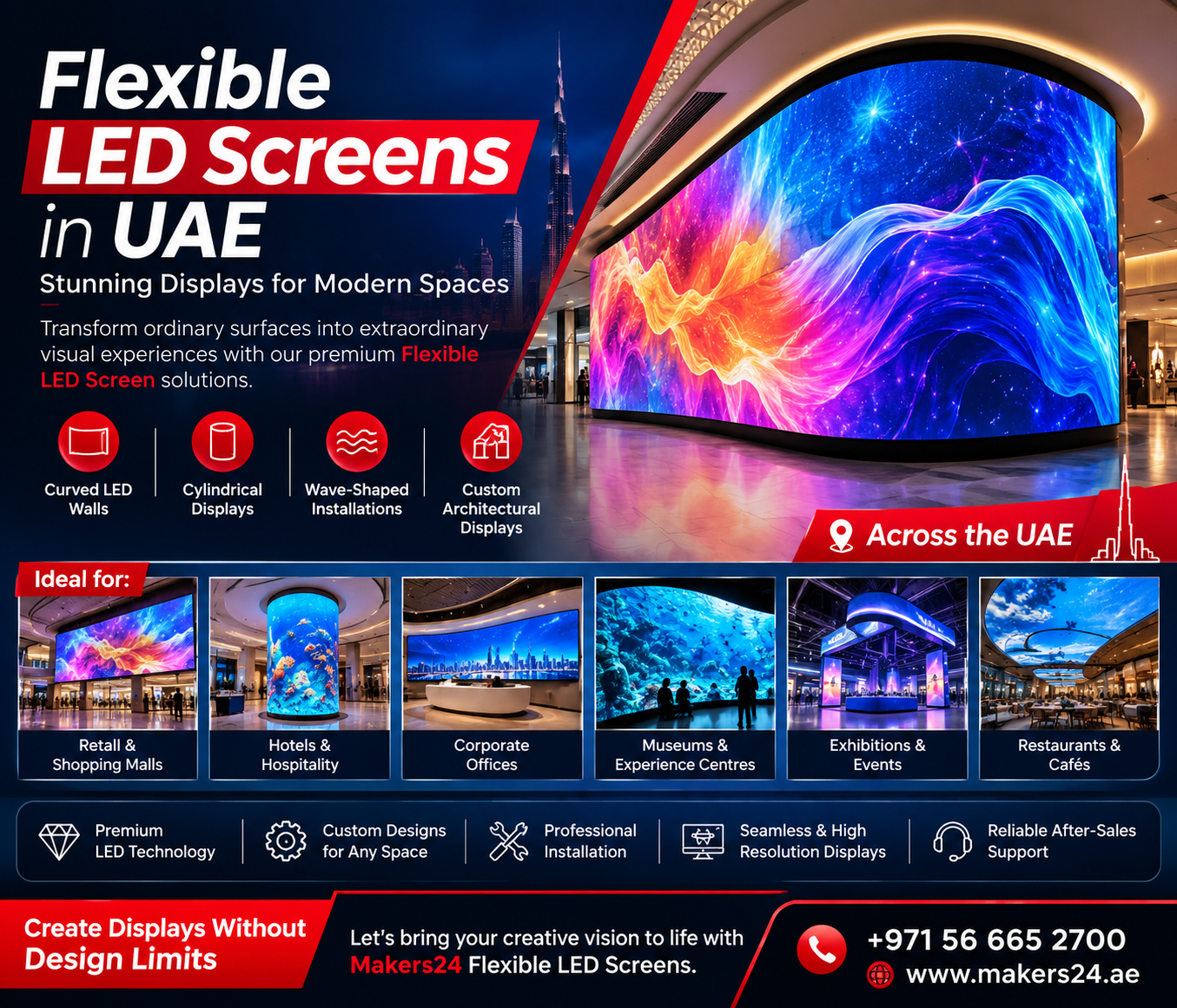 Flexible LED Screens in UAE – Custom LED Display Solutions by Makers24