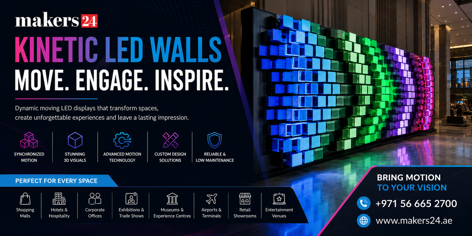 Kinetic LED Walls in UAE – Dynamic Moving LED Display Solutions by Makers24