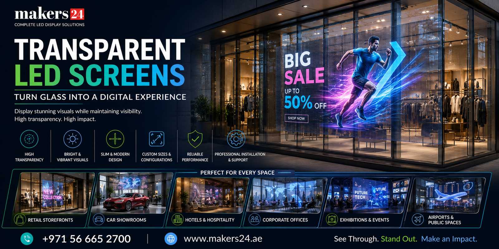 Transparent LED Screens in UAE – Turn Glass into a Digital Experience