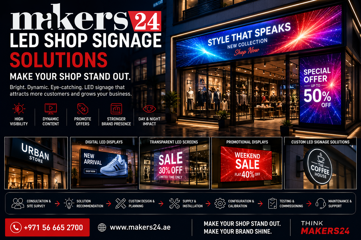 LED Shop Signage Solutions in UAE – Make Your Shop Stand Out with Makers24